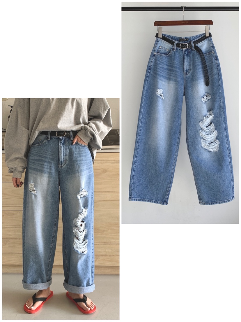 DAVICHI/D.SECOND韓國直郵實拍女士新款推薦牛仔褲含隨機腰帶網眼DAVICHI/D.SECOND牛仔褲