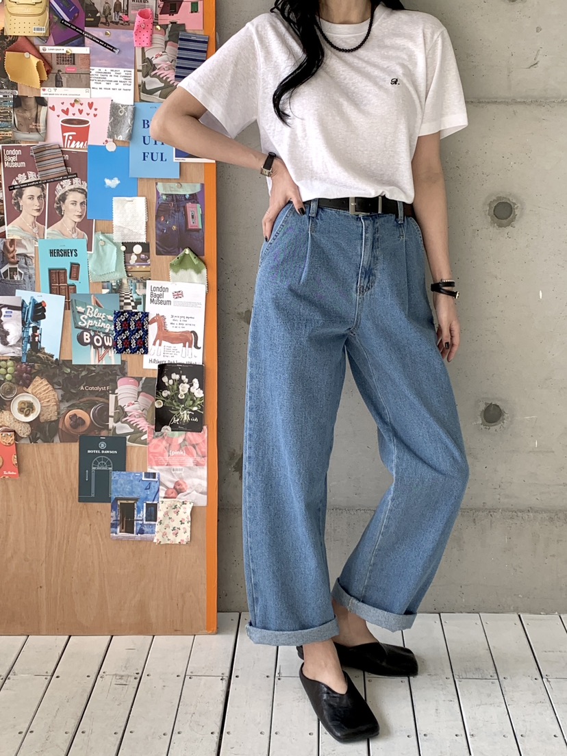 DAVICHI/D.SECOND韓國直郵女士新品熱賣牛仔褲隨機腰帶褶裥DAVICHI/D.SECOND牛仔褲