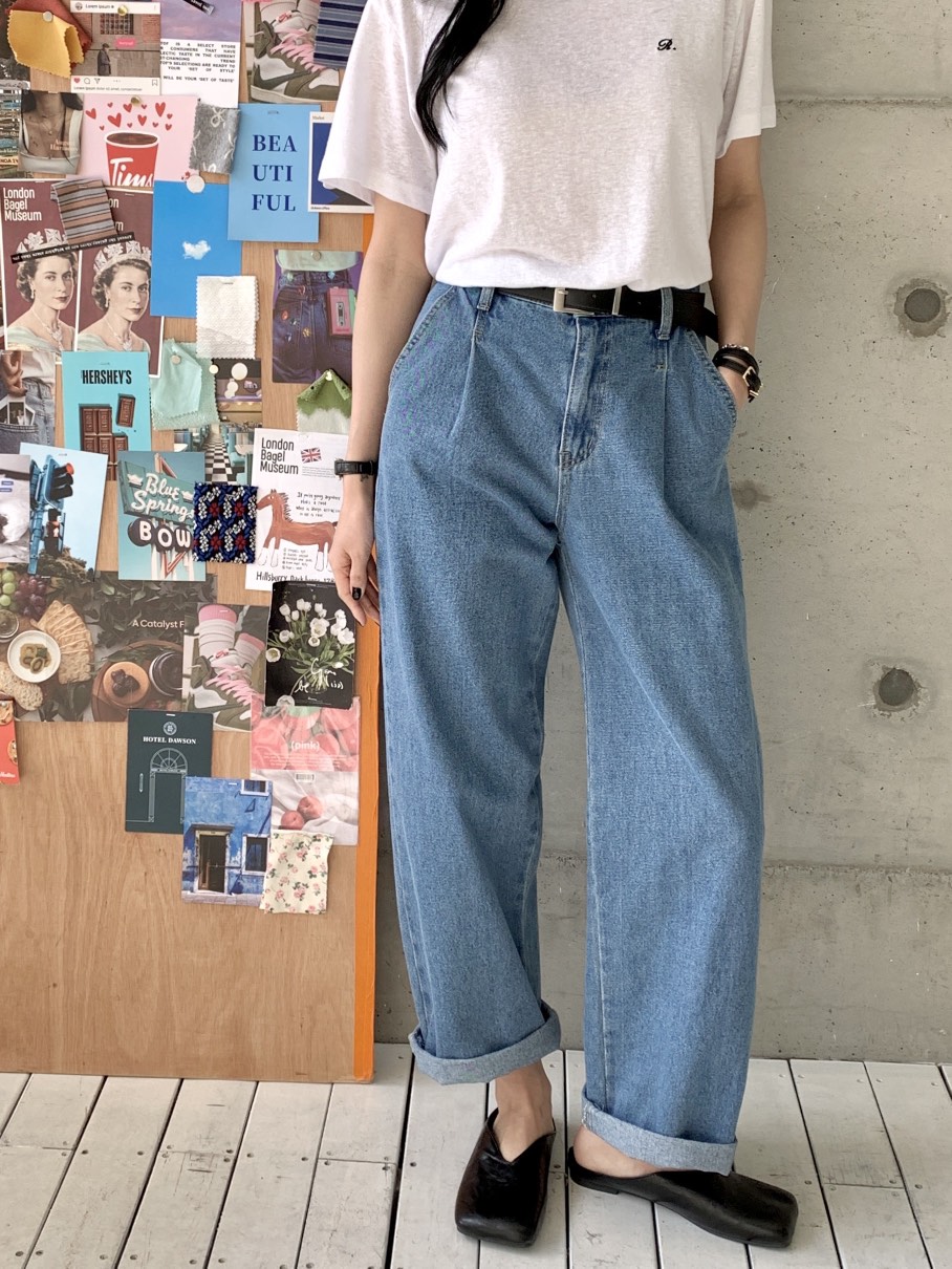 DAVICHI/D.SECOND韓國直郵女士新品熱賣牛仔褲隨機腰帶褶裥DAVICHI/D.SECOND牛仔褲