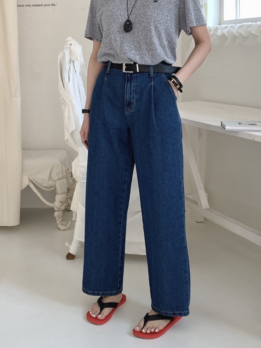 DAVICHI/D.SECOND韓國直郵女士新品熱賣牛仔褲隨機腰帶褶裥DAVICHI/D.SECOND牛仔褲