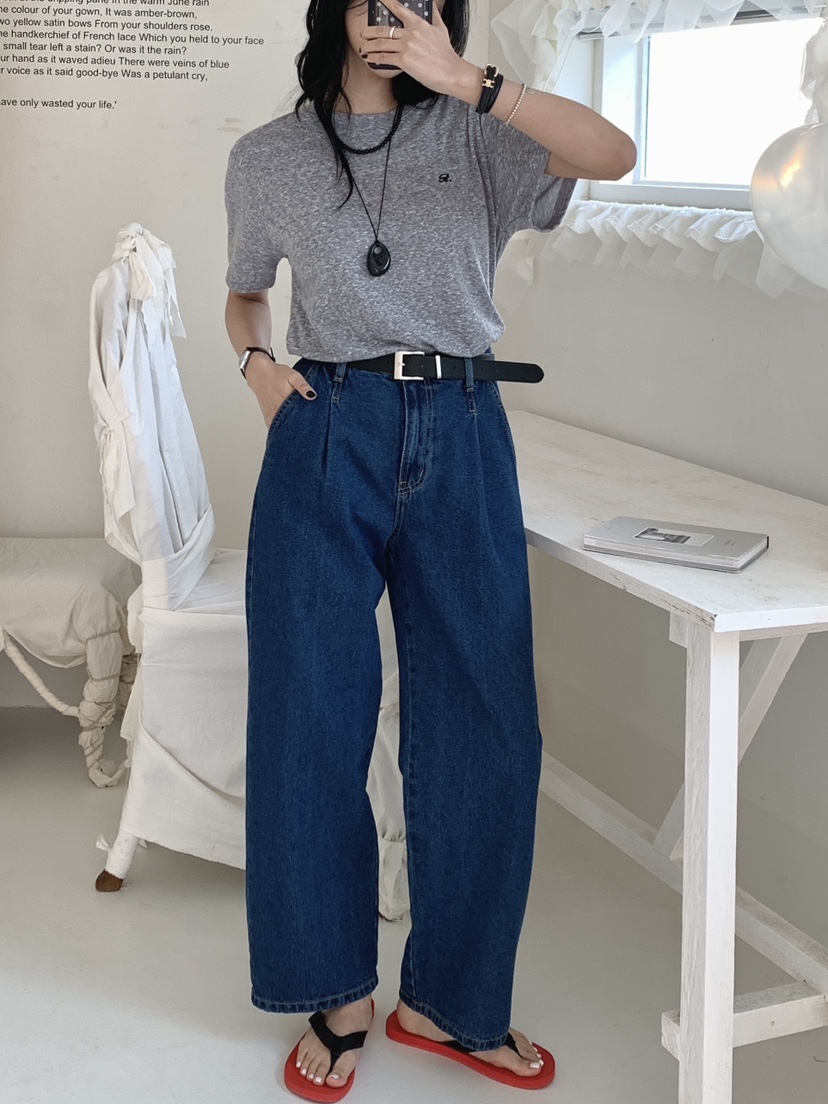 DAVICHI/D.SECOND韓國直郵女士新品熱賣牛仔褲隨機腰帶褶裥DAVICHI/D.SECOND牛仔褲