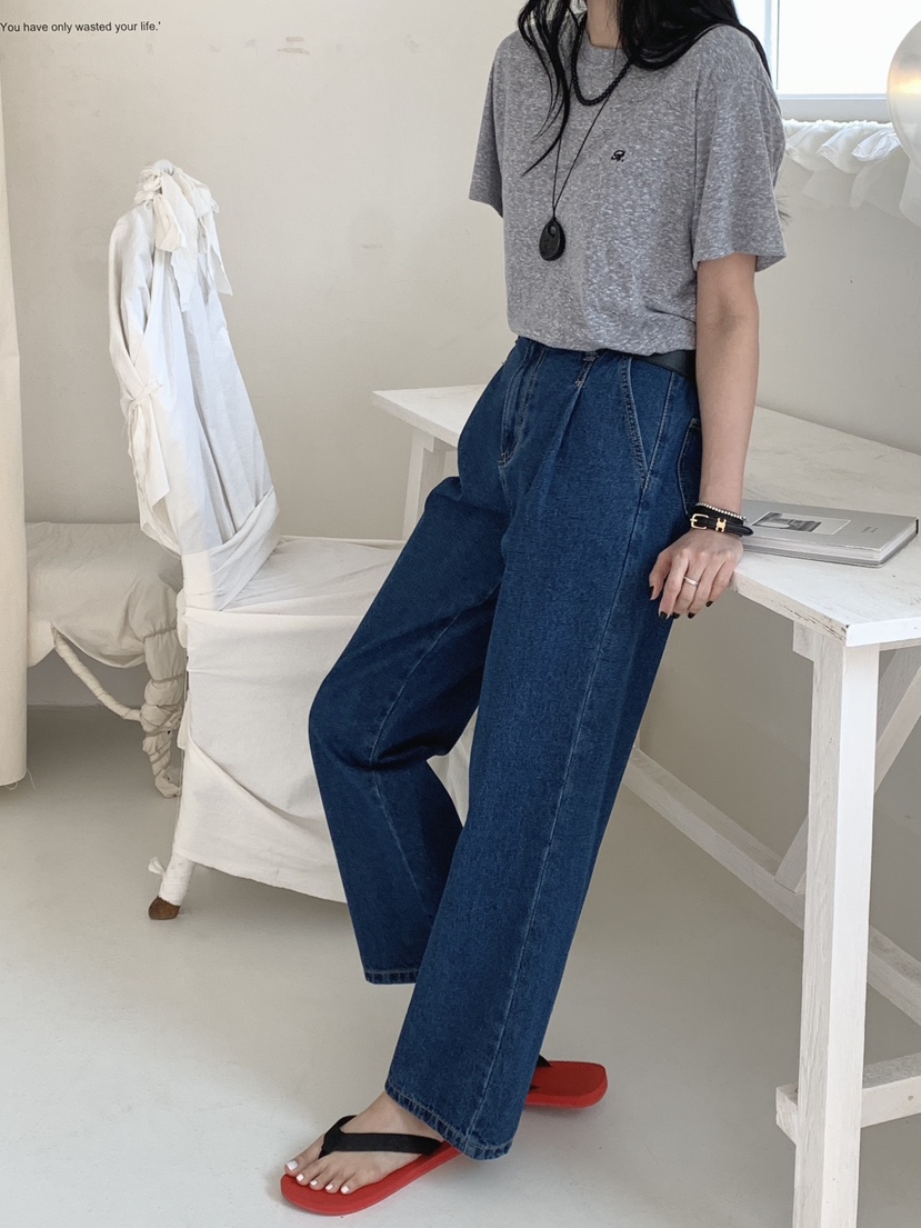 DAVICHI/D.SECOND韓國直郵女士新品熱賣牛仔褲隨機腰帶褶裥DAVICHI/D.SECOND牛仔褲