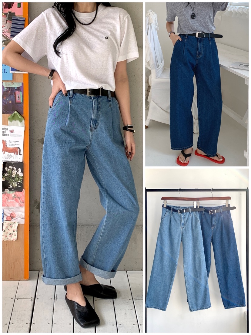 DAVICHI/D.SECOND韓國直郵女士新品熱賣牛仔褲隨機腰帶褶裥DAVICHI/D.SECOND牛仔褲