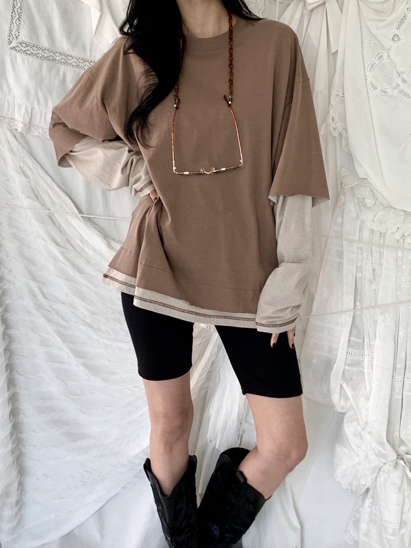 DAVICHI/D.SECOND韓國東大門代購女裝新款26春夏長袖T恤條紋DAVICHI/D.SECOND長袖T恤