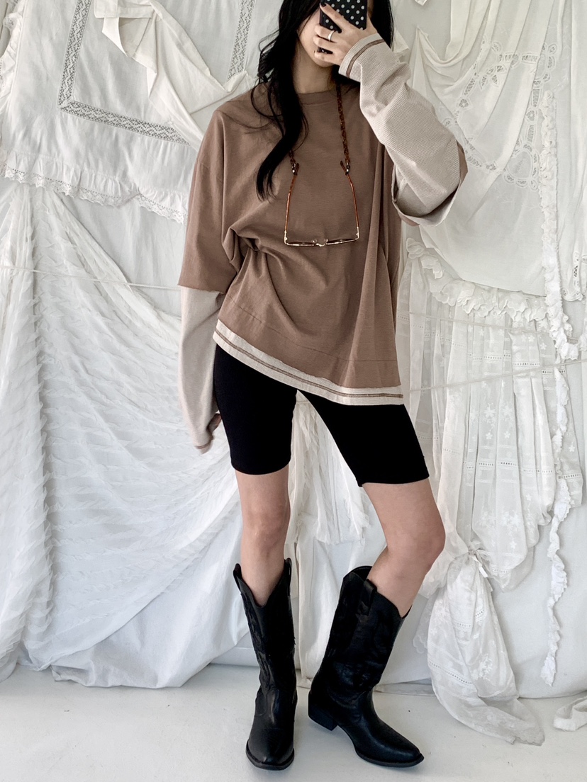 DAVICHI/D.SECOND韓國東大門代購女裝新款26春夏長袖T恤條紋DAVICHI/D.SECOND長袖T恤