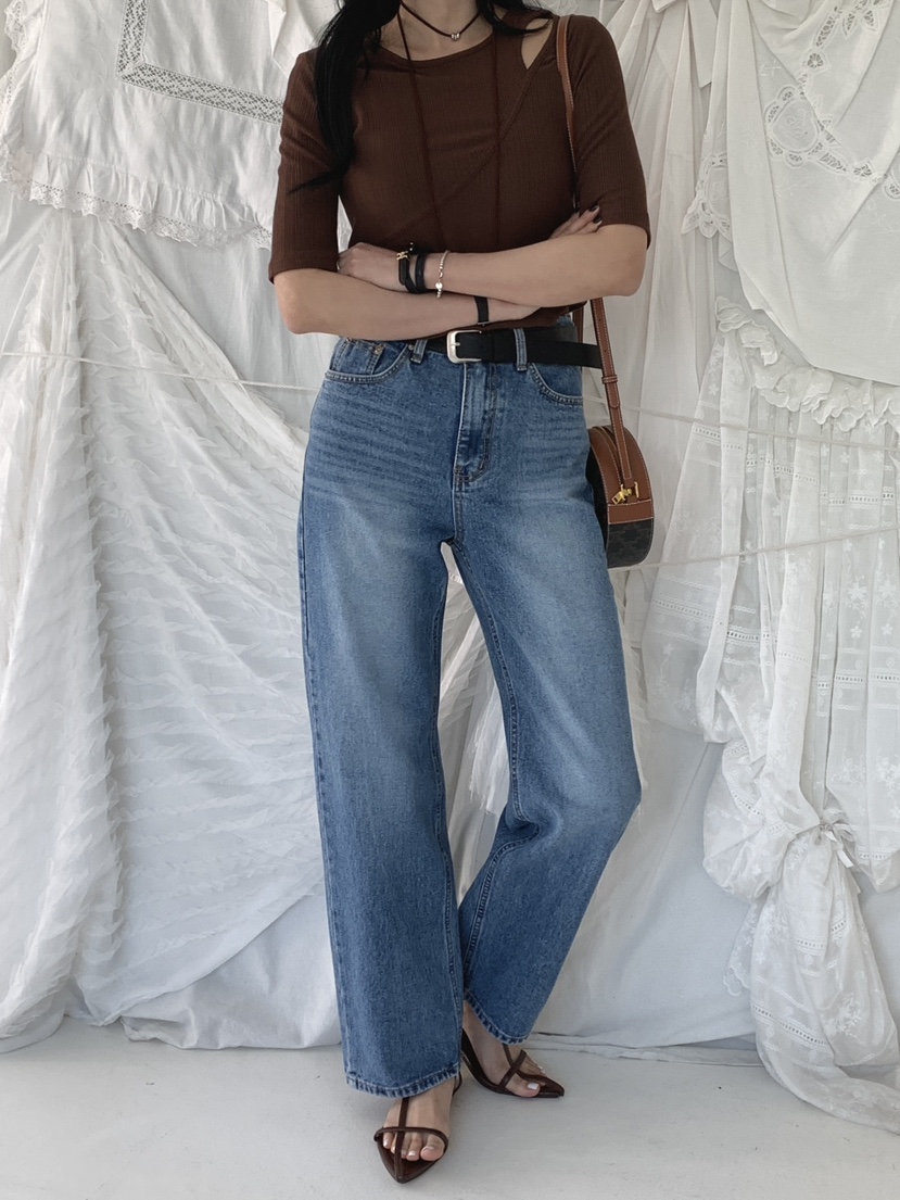 DAVICHI/D.SECOND韓國東大門代購女裝新款休閑牛仔褲含隨機腰帶DAVICHI/D.SECOND牛仔褲