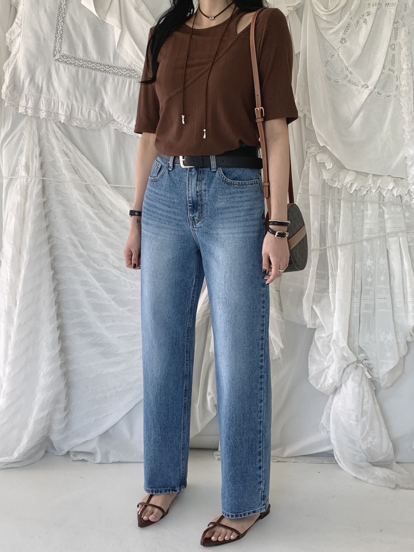 DAVICHI/D.SECOND韓國東大門代購女裝新款休閑牛仔褲含隨機腰帶DAVICHI/D.SECOND牛仔褲