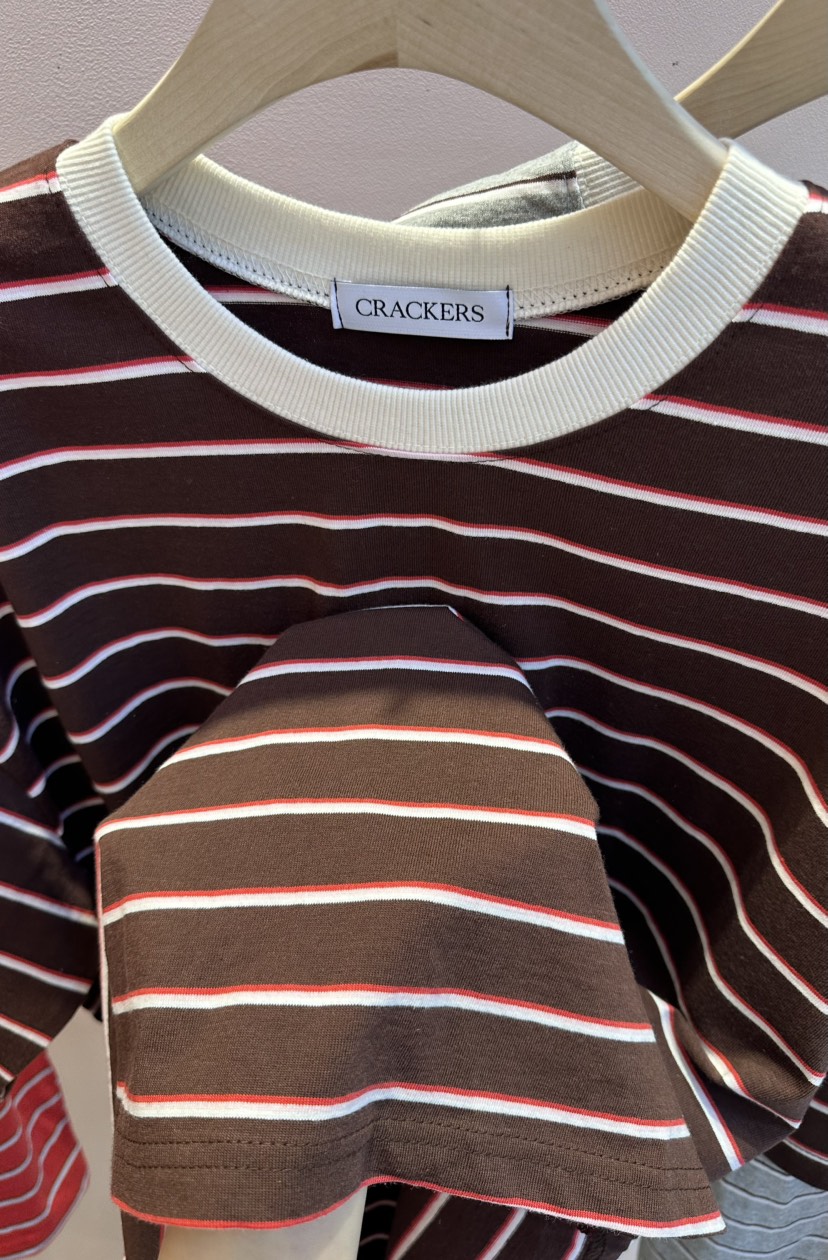 CRACKERS韓國直郵女士新款休閑26春夏時尚職業熱賣T恤條紋CRACKERST恤