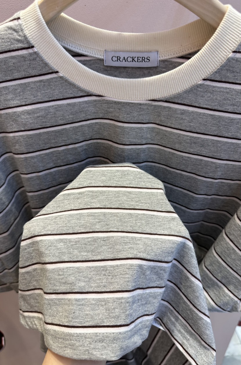 CRACKERS韓國直郵女士新款休閑26春夏時尚職業熱賣T恤條紋CRACKERST恤