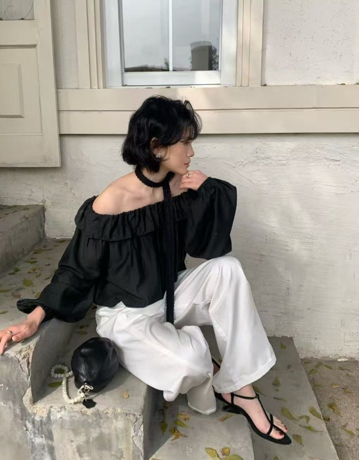 BOBBIE DOLL韓國直郵女裝新款職業人氣襯衫蕾絲衫含脖帶BOBBIE DOLL襯衫/蕾絲衫