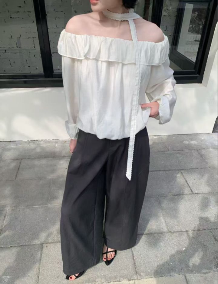 BOBBIE DOLL韓國直郵女裝新款職業人氣襯衫蕾絲衫含脖帶BOBBIE DOLL襯衫/蕾絲衫