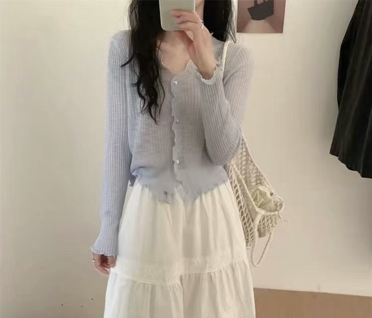 SYMBOL韓國直郵實拍女裝新品熱賣休閑26春夏針織衫荷葉邊SYMBOL針織衫圖色2