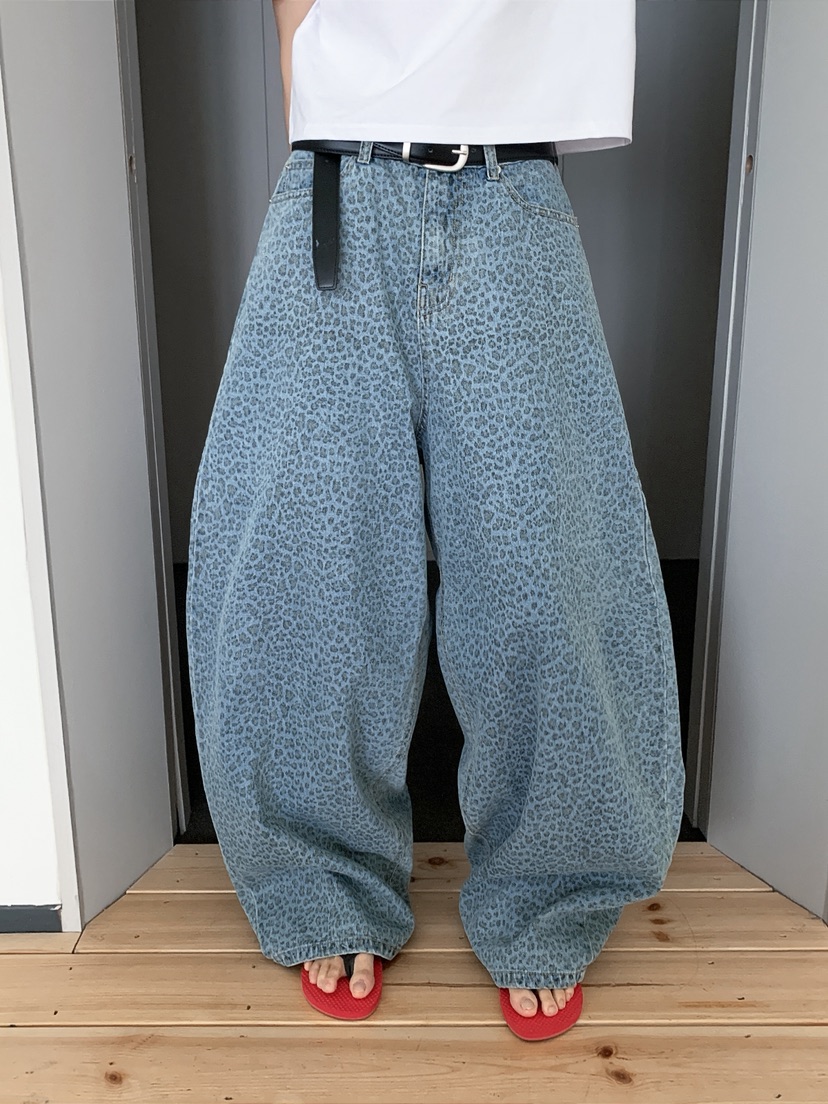 OURWAVE/OUR ROOM韓國直郵實拍女裝新品休閑牛仔褲豹紋Our Wave/Our Room牛仔褲