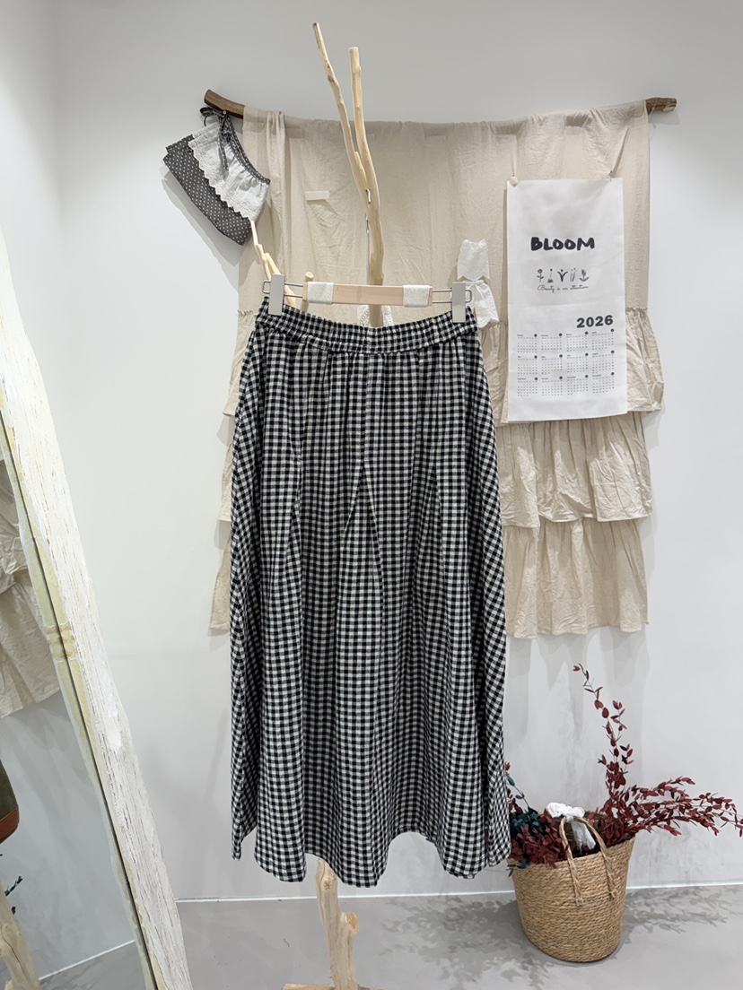 BLOOM韓國東大門直郵女士新款26春夏熱賣時尚長裙格子棉布BLOOM-S長裙