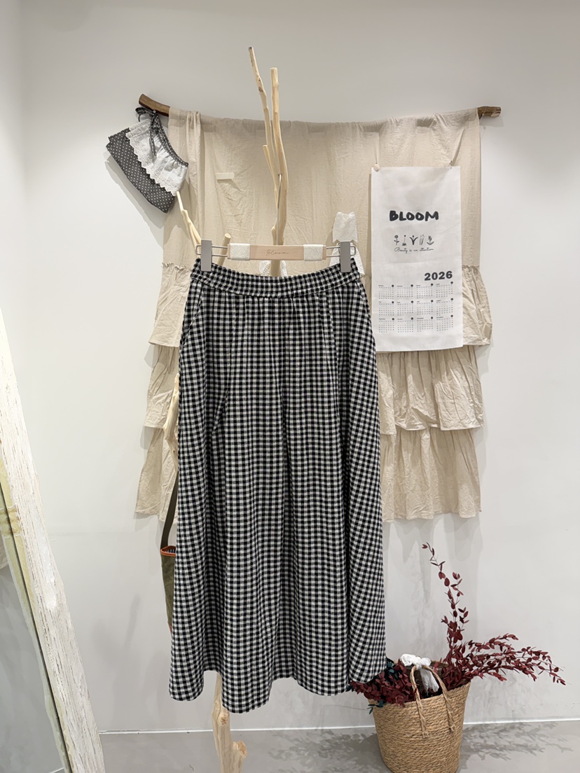 BLOOM韓國東大門直郵女士新款26春夏熱賣時尚長裙格子棉布BLOOM-S長裙圖色1