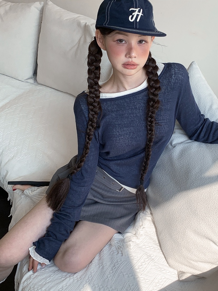 I MFACT韓國東大門代購女裝新品職業時尚休閑長袖T恤透明I MFACT長袖T恤