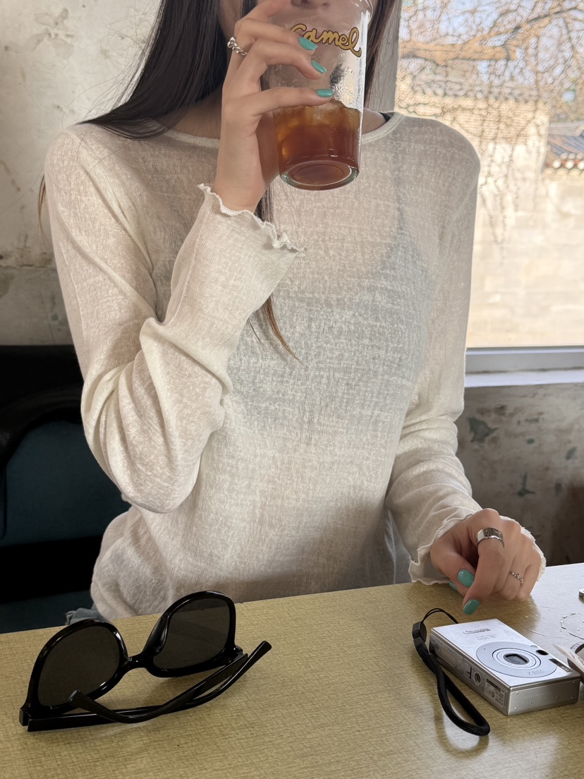 I MFACT韓國東大門代購女裝新品職業時尚休閑長袖T恤透明I MFACT長袖T恤圖色3