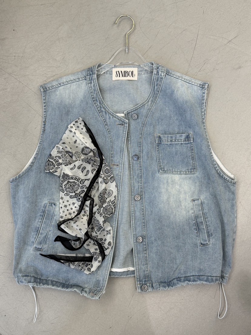 SYMBOL韓國代購女裝新款職業熱賣人氣26春夏馬甲含絲巾圍巾SYMBOL馬甲