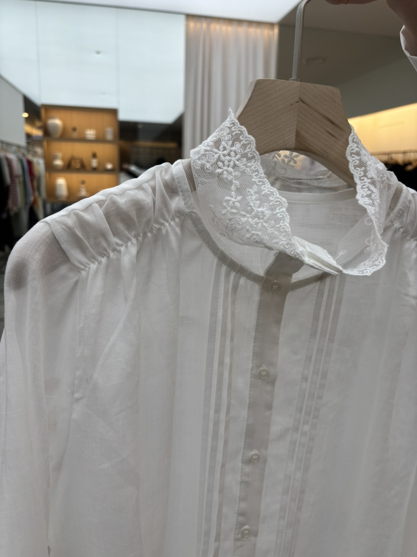 JUJU韓國東大門直郵女士新款26春夏休閑襯衫蕾絲衫蕾絲亞麻JUJU襯衫/蕾絲衫