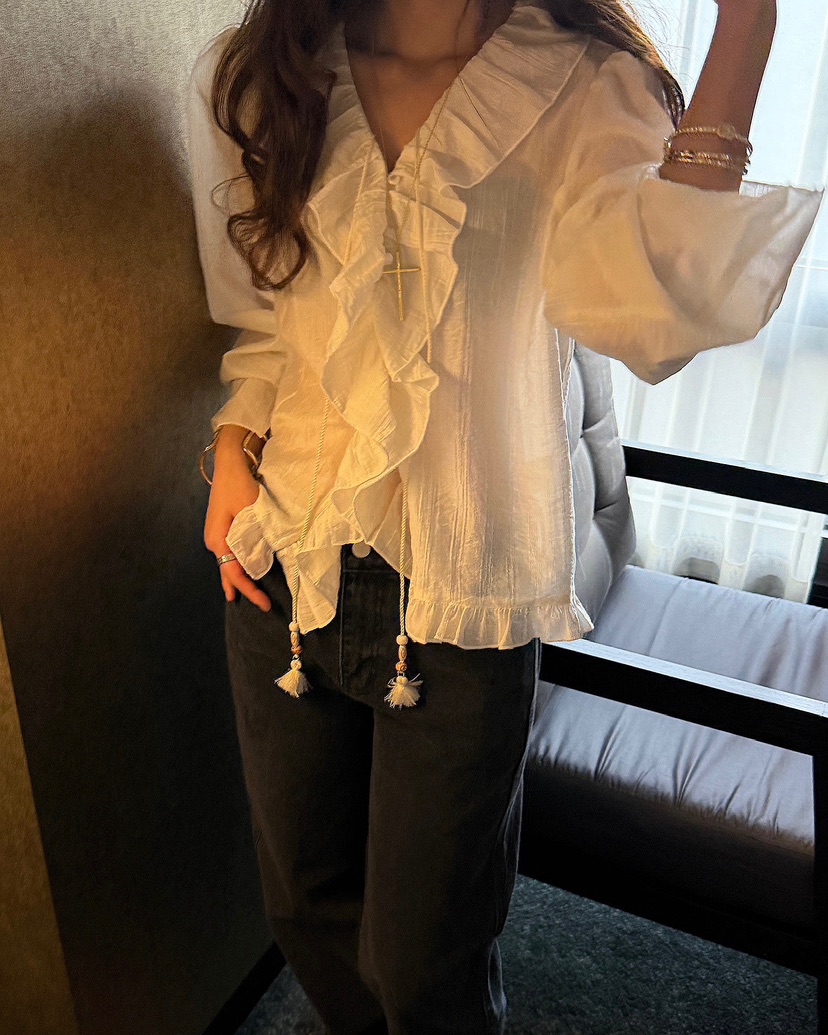 LOVE PULL韓國代購女裝新品職業休閑26春夏襯衫蕾絲衫流蘇LOVE PULL襯衫/蕾絲衫