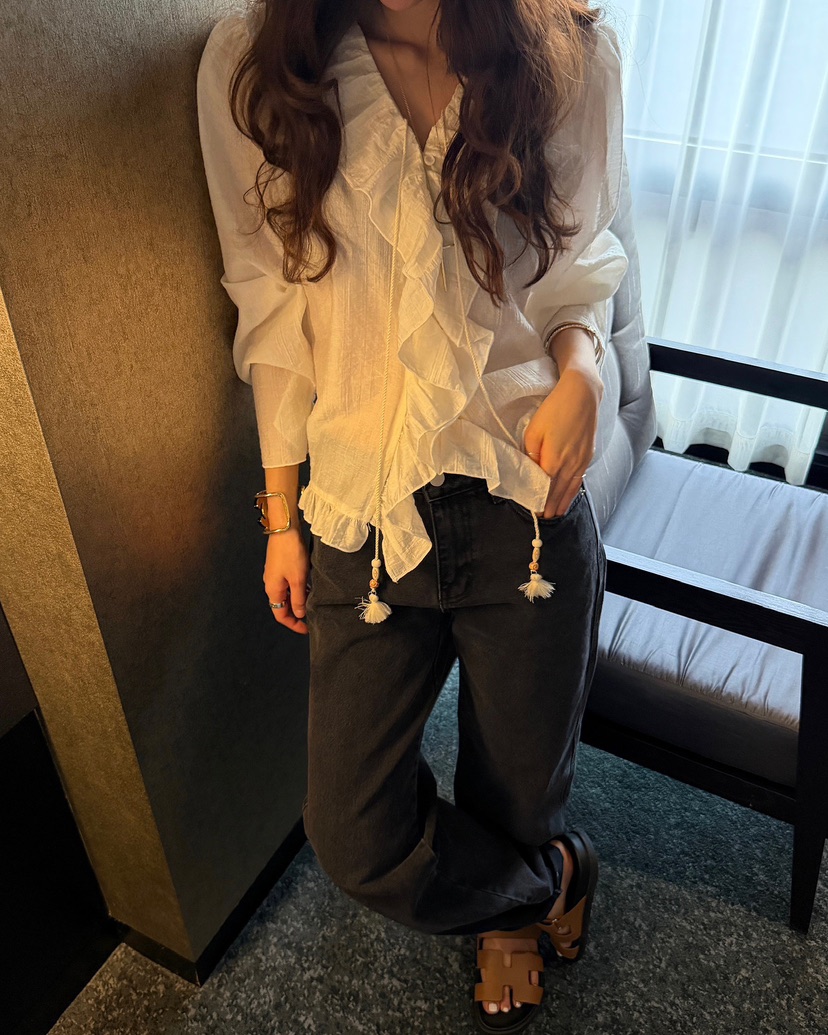 LOVE PULL韓國代購女裝新品職業休閑26春夏襯衫蕾絲衫流蘇LOVE PULL襯衫/蕾絲衫