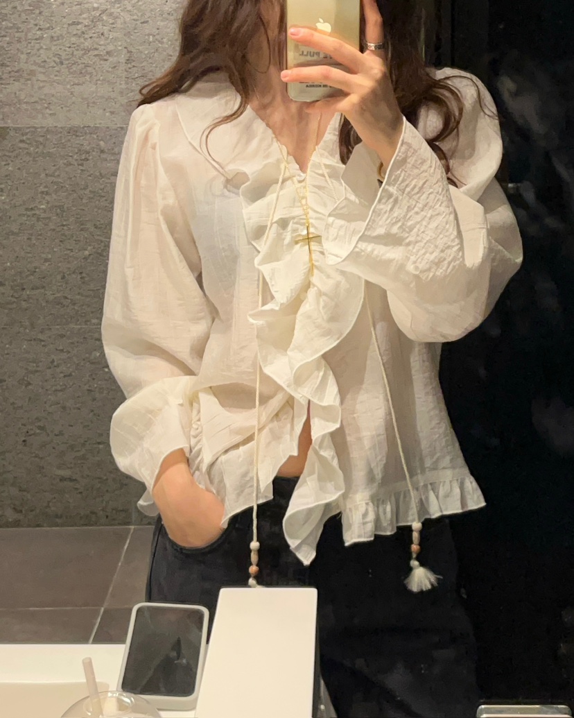 LOVE PULL韓國代購女裝新品職業休閑26春夏襯衫蕾絲衫流蘇LOVE PULL襯衫/蕾絲衫