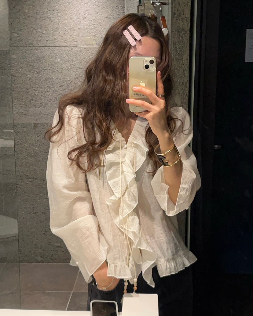 LOVE PULL韓國代購女裝新品職業休閑26春夏襯衫蕾絲衫流蘇LOVE PULL襯衫/蕾絲衫