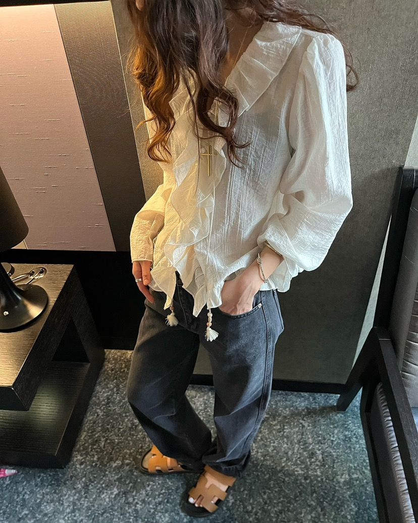 LOVE PULL韓國代購女裝新品職業休閑26春夏襯衫蕾絲衫流蘇LOVE PULL襯衫/蕾絲衫