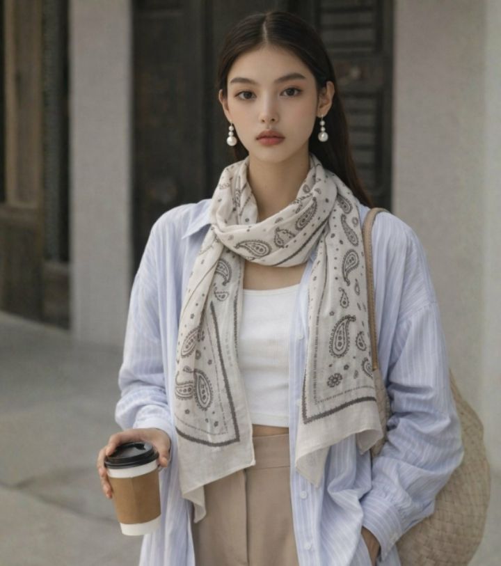 EBADA韓國直郵實拍女士新品休閑人氣職業26春夏圍巾披肩亞麻絨EBADA圍巾/披肩