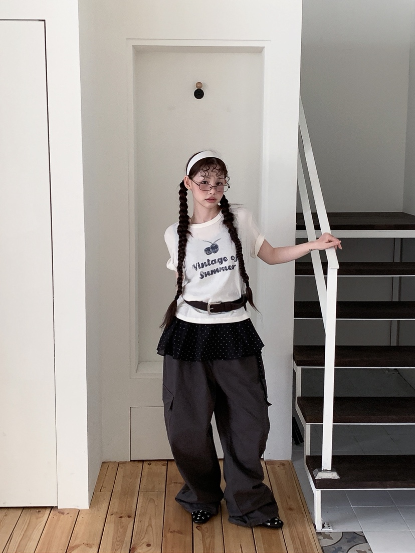 I MFACT韓國直郵實拍女裝新款休閑26春夏T恤不含內搭復古腰帶I MFACTT恤