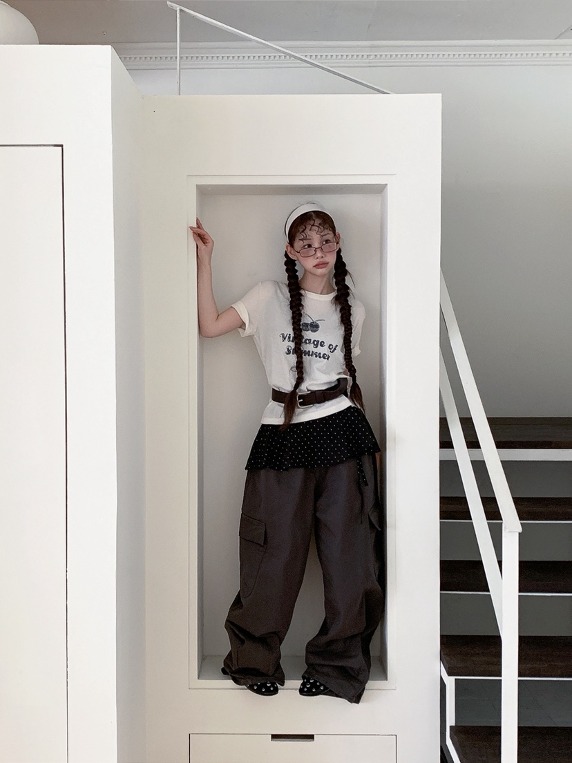 I MFACT韓國直郵實拍女裝新款休閑26春夏T恤不含內搭復古腰帶I MFACTT恤