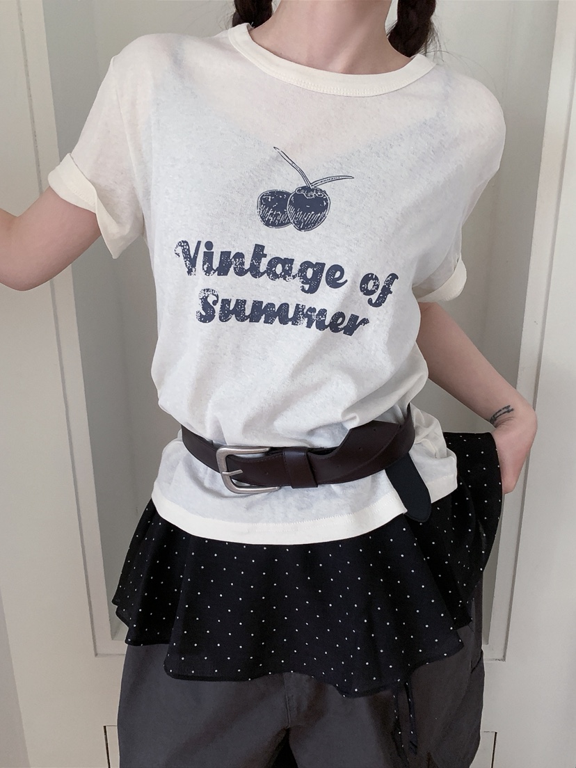 I MFACT韓國直郵實拍女裝新款休閑26春夏T恤不含內搭復古腰帶I MFACTT恤