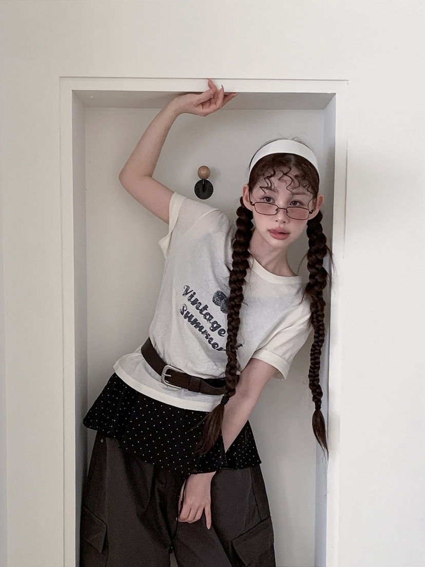 I MFACT韓國直郵實拍女裝新款休閑26春夏T恤不含內搭復古腰帶I MFACTT恤