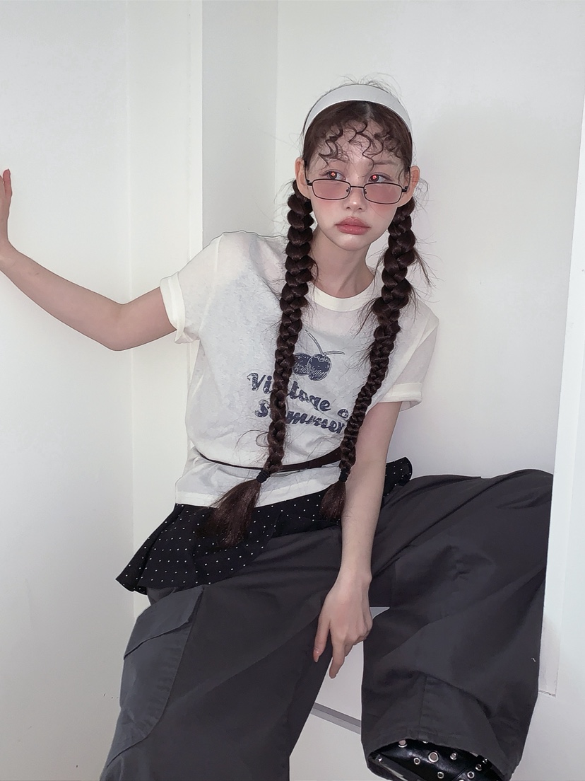 I MFACT韓國直郵實拍女裝新款休閑26春夏T恤不含內搭復古腰帶I MFACTT恤