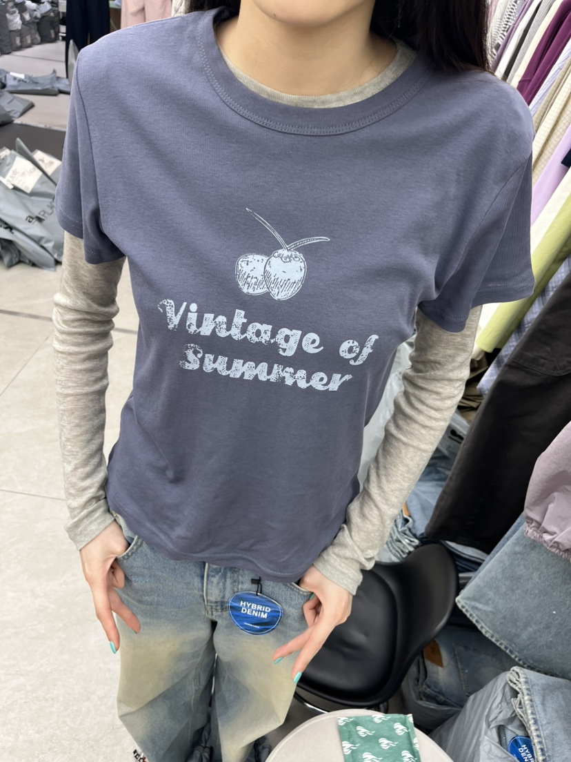 I MFACT韓國直郵實拍女裝新款休閑26春夏T恤不含內搭復古腰帶I MFACTT恤圖色2