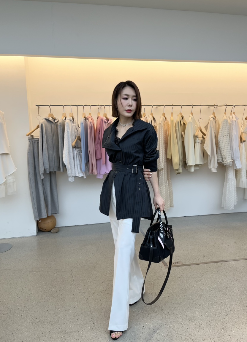 JUJU韓國東大門代購女士新款推薦26春夏襯衫蕾絲衫含腰帶JUJU襯衫/蕾絲衫