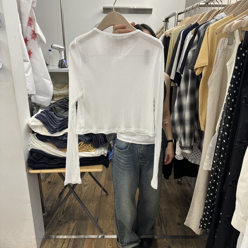 MOSAIC韓國東大門直郵女士新款26春夏針織衫開衫開衩羅紋MOSAIC針織衫