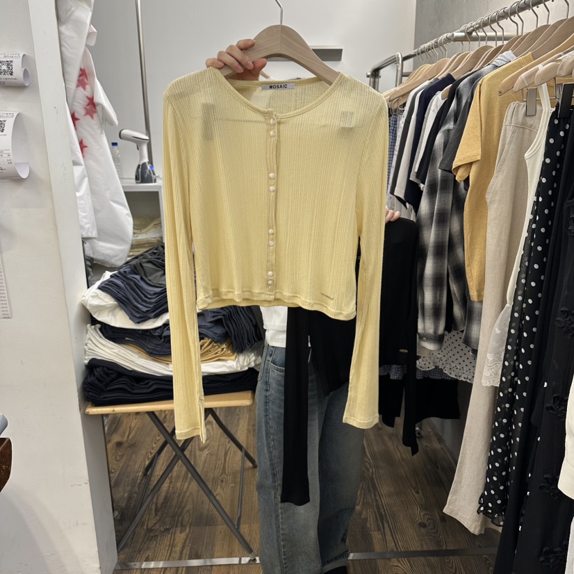 MOSAIC韓國東大門直郵女士新款26春夏針織衫開衫開衩羅紋MOSAIC針織衫圖色1