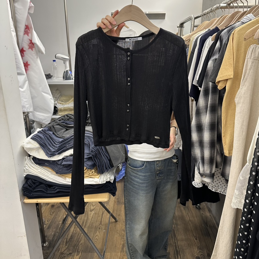 MOSAIC韓國東大門直郵女士新款26春夏針織衫開衫開衩羅紋MOSAIC針織衫圖色2