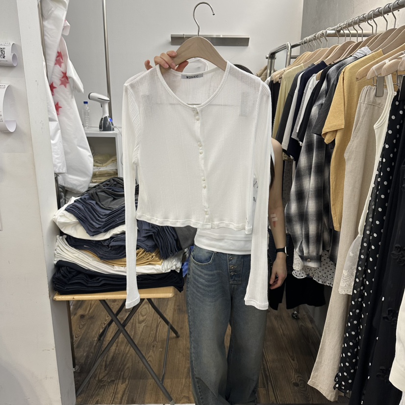 MOSAIC韓國東大門直郵女士新款26春夏針織衫開衫開衩羅紋MOSAIC針織衫圖色3