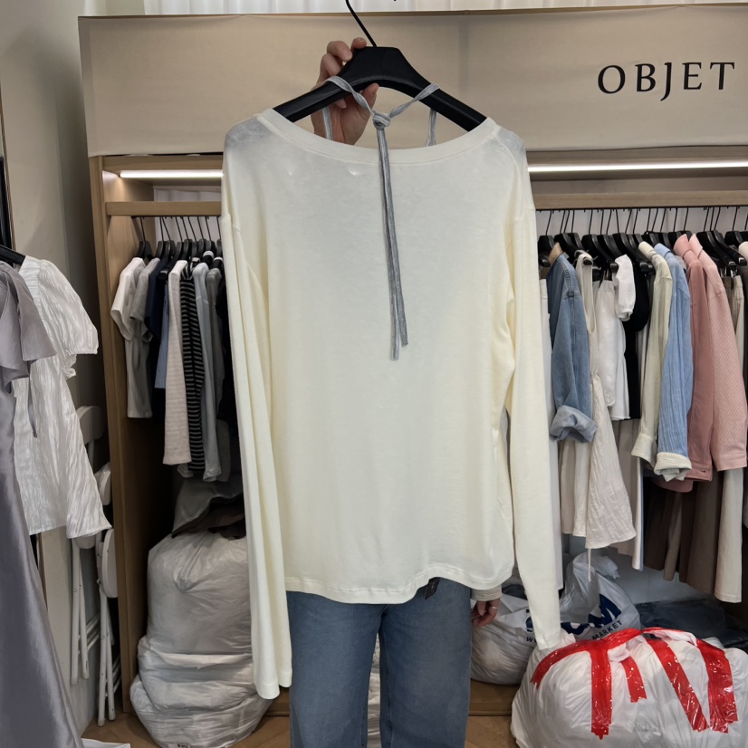 OBJET/LOVEUSU韓國代購女裝新品職業休閑推薦長袖T恤假兩件OBJET/LOVEUSU長袖T恤