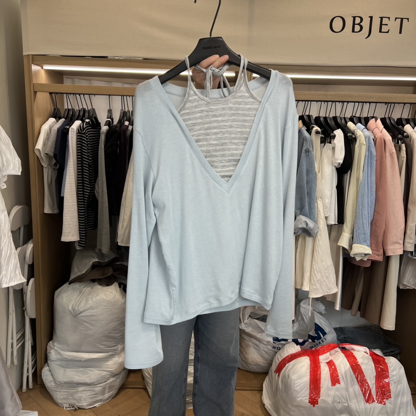 OBJET/LOVEUSU韓國代購女裝新品職業休閑推薦長袖T恤假兩件OBJET/LOVEUSU長袖T恤圖色3