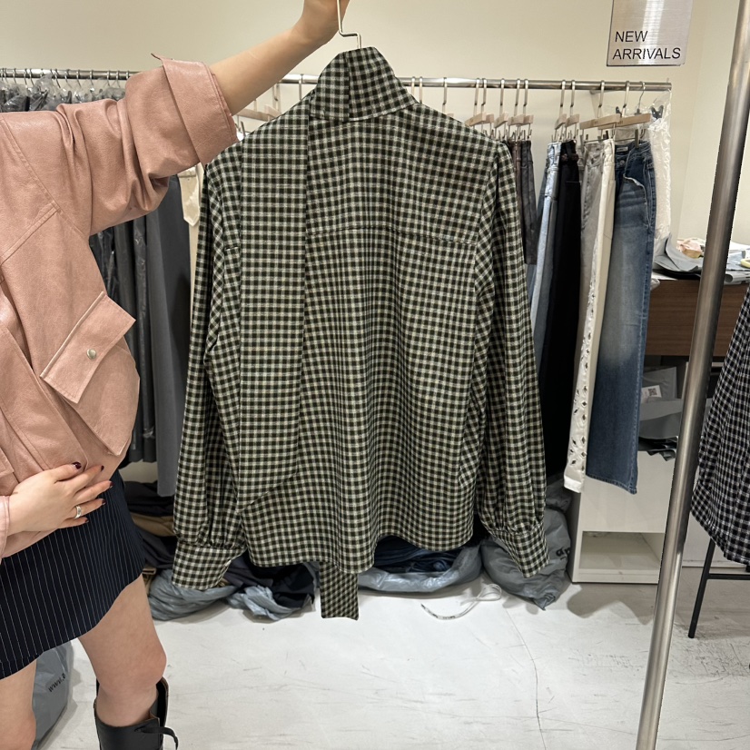 BES韓國東大門代購女士新品休閑推薦熱賣襯衫蕾絲衫格子喇叭BES SEOUL襯衫/蕾絲衫