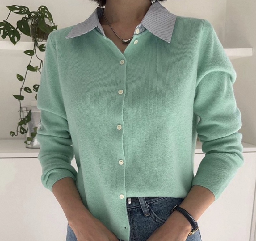 VIVANI韓國代購女士新品休閑熱賣26春夏針織衫假兩件開衫VIVANI針織衫