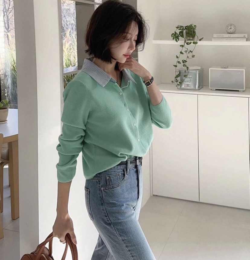 VIVANI韓國代購女士新品休閑熱賣26春夏針織衫假兩件開衫VIVANI針織衫