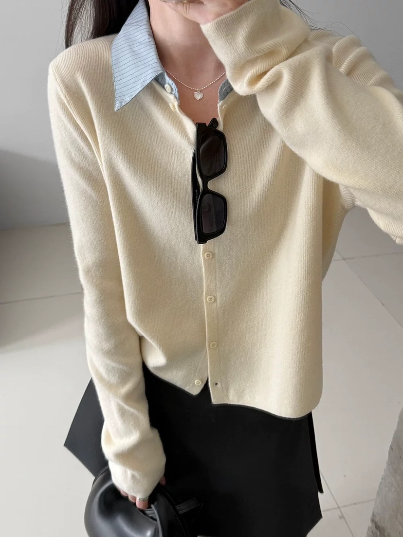 VIVANI韓國代購女士新品休閑熱賣26春夏針織衫假兩件開衫VIVANI針織衫