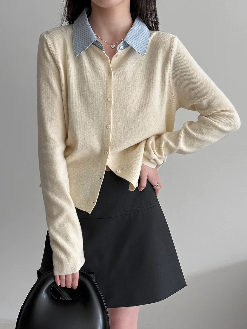 VIVANI韓國代購女士新品休閑熱賣26春夏針織衫假兩件開衫VIVANI針織衫