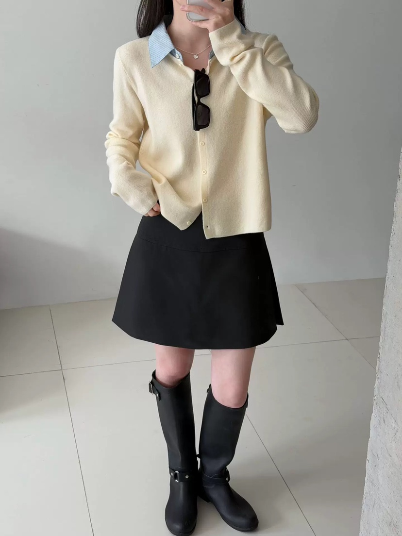 VIVANI韓國代購女士新品休閑熱賣26春夏針織衫假兩件開衫VIVANI針織衫