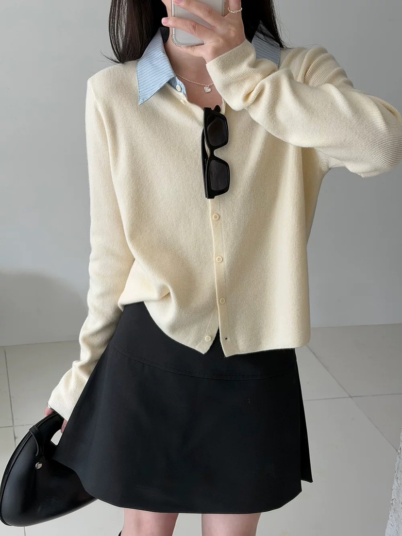 VIVANI韓國代購女士新品休閑熱賣26春夏針織衫假兩件開衫VIVANI針織衫