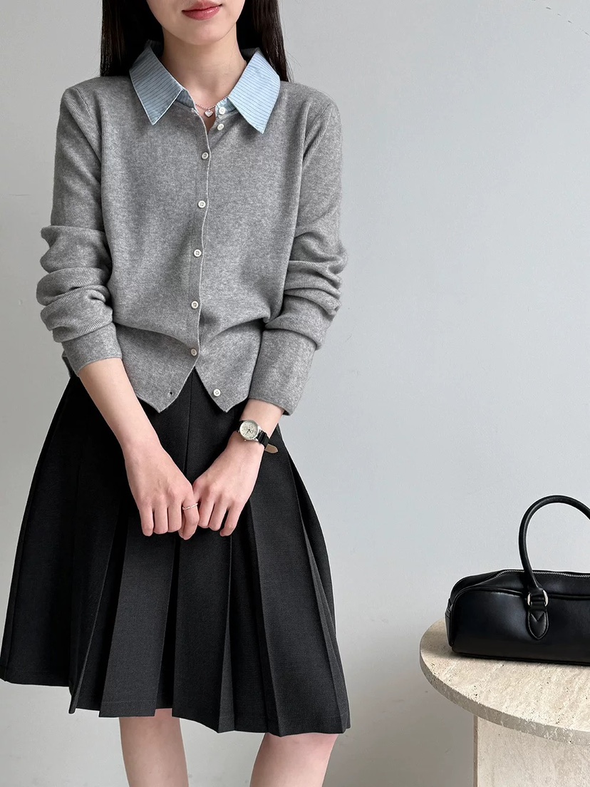 VIVANI韓國代購女士新品休閑熱賣26春夏針織衫假兩件開衫VIVANI針織衫